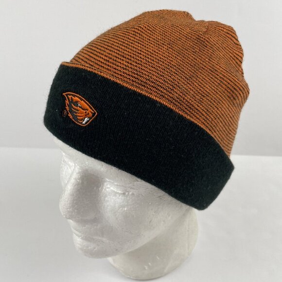 Oregon State Beavers Cuffed Beanie Columbia Adult OS Black Orange Striped - Picture 2 of 7
